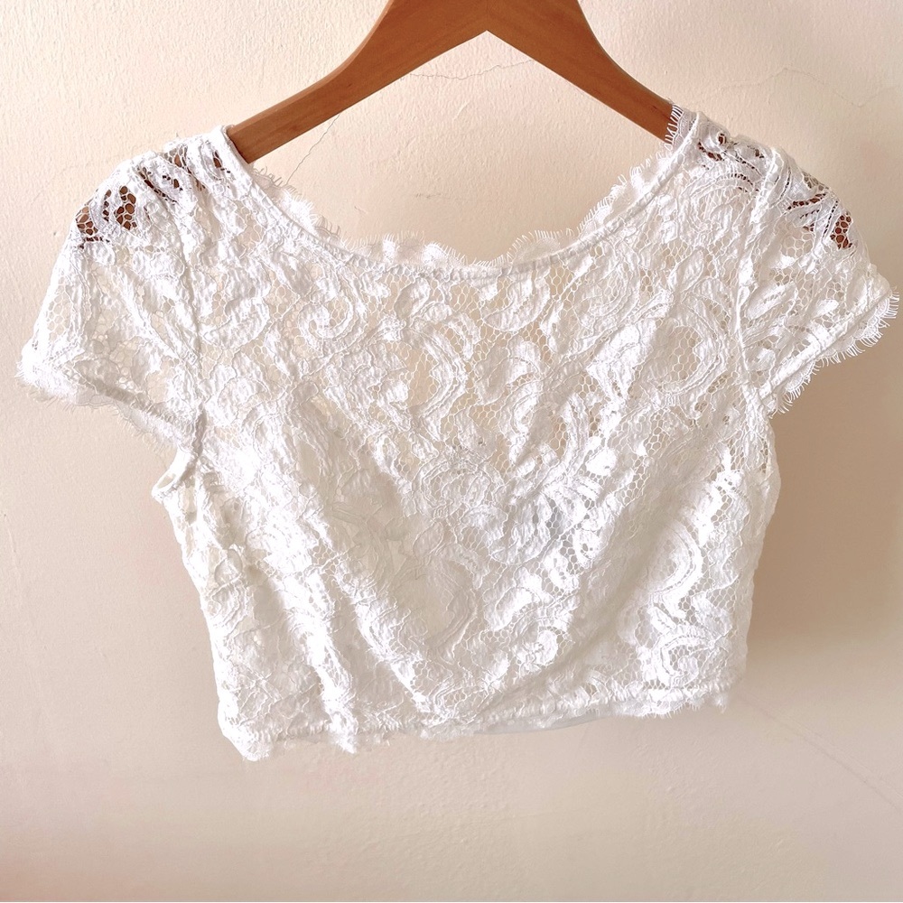 Adrianna Papell White Lace Crop Top - Picture 3 of 7